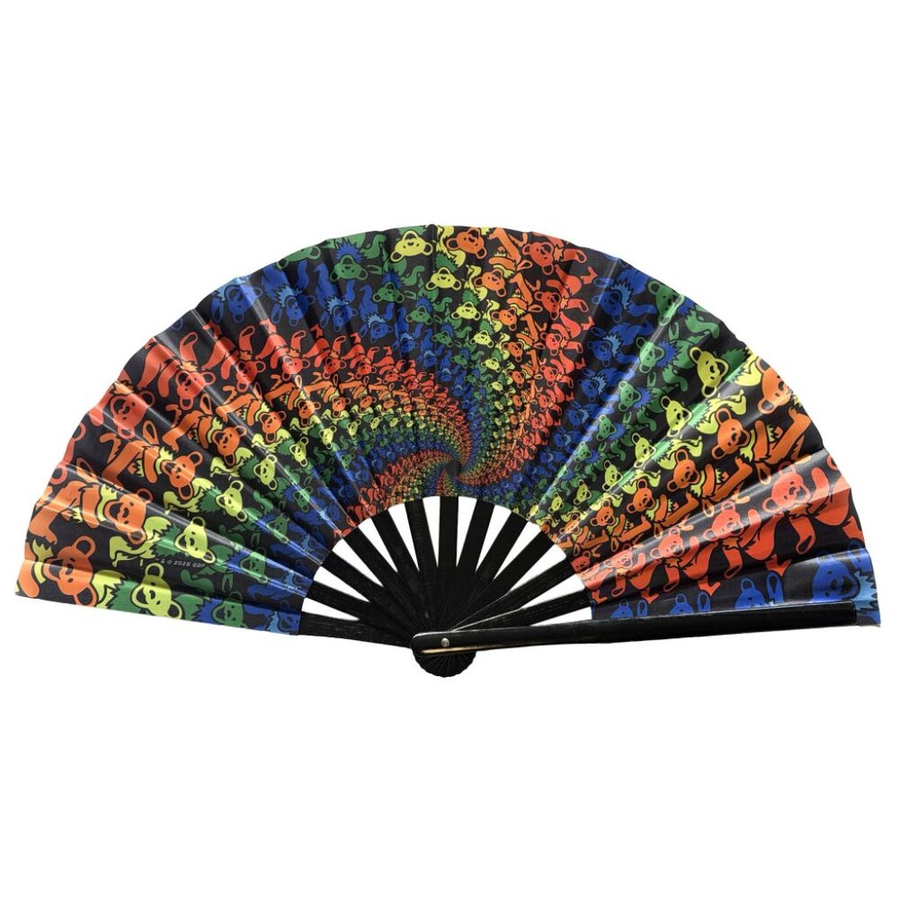 Grateful Dead Rainbow Spiral Bears Fan ~ Lightweight Bamboo ~ Brand New!